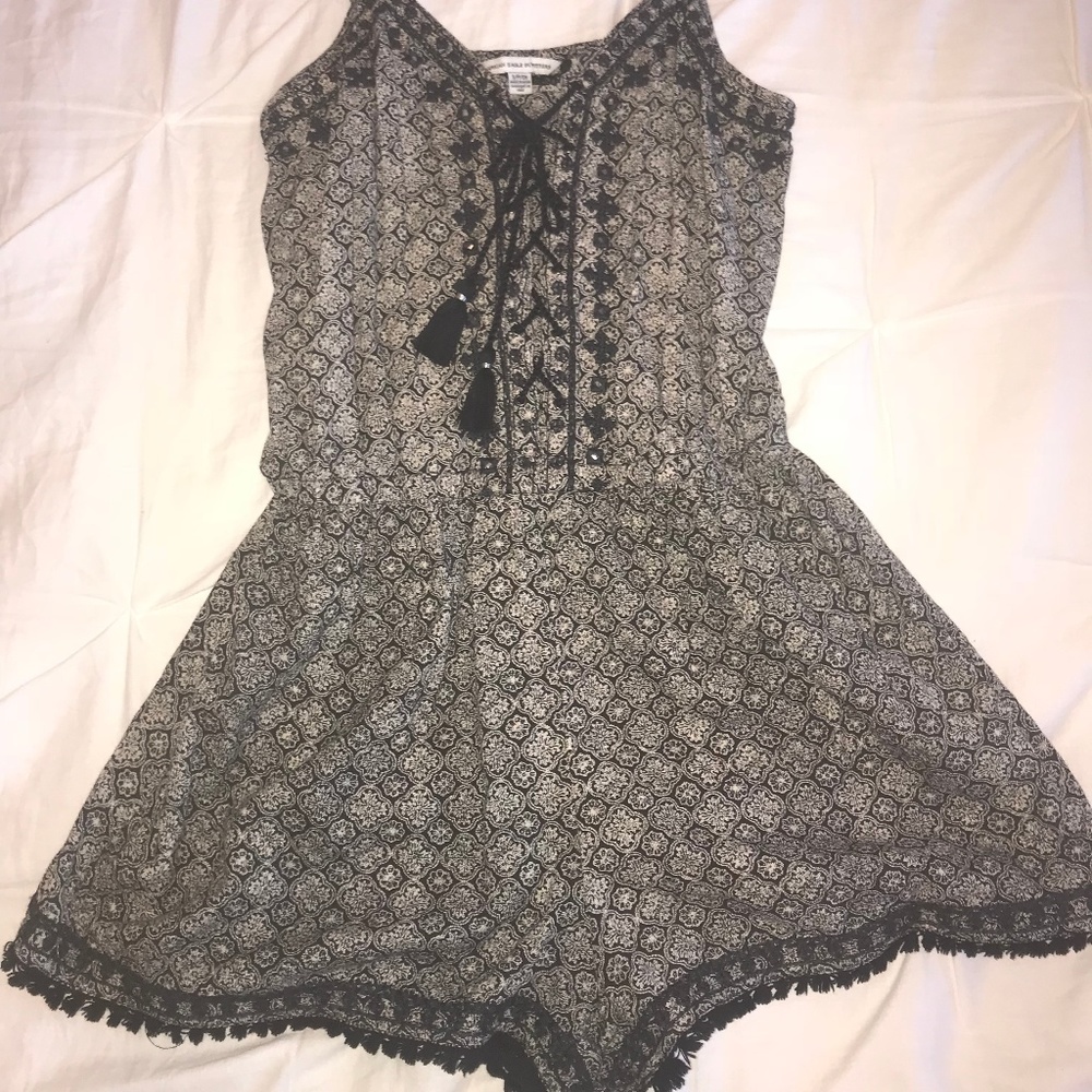 Navy Embroidered Tassel Romper